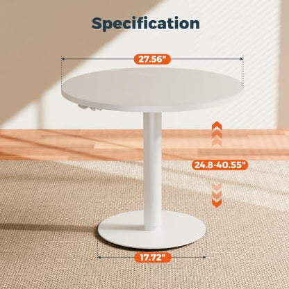 28" Pneumatic Height Adjustable Round Side Table, Gas Lift Pedestal Drink End Table, Small Accent Nightstand for Living Room Sofa Couch, White - color: White, size: 27.56"