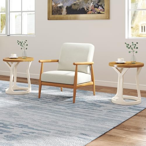 Kinfant Accent Side Table - Vintage Wood End Table Sofa Table with Bottom Shelf for Living Room, Bedroom, Office (2-Pack-White and Brown) - style: 2-pack-White and Brown
