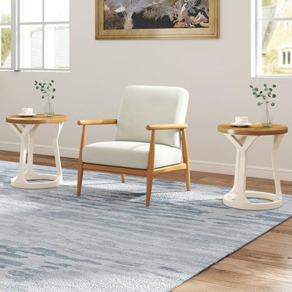 Kinfant Accent Side Table - Vintage Wood End Table Sofa Table with Bottom Shelf for Living Room, Bedroom, Office (2-Pack-White and Brown) - style: 2-pack-White and Brown