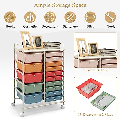 Giantex 15-Drawers Rolling Storage Cart, Mobile Book Paper Organizer Utility Trolley with Wheels, Ideal for School, Office, Home