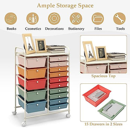 Giantex 15-Drawers Rolling Storage Cart, Mobile Book Paper Organizer Utility Trolley with Wheels, Ideal for School, Office, Home