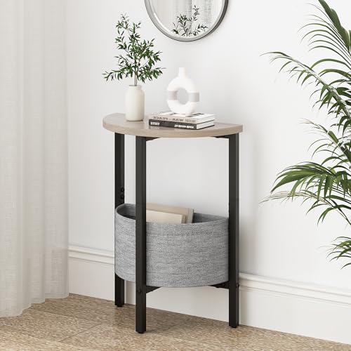 Vagusicc Small Round Side Table End Table, Tall Accent Table with Storage Basket, Set of 2 Half Round Tables Half Moon Tables, Coffee Bedside Tables, Modern Nightstand for Living Room Bedroom, Gray - color: Greige