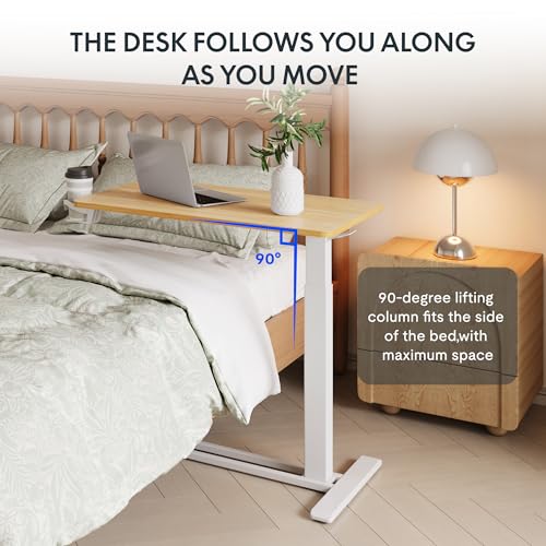 FLEXISPOT Adjustable C Table with Wheels, Mobile Snack Side End Table Sofa Couch Bedside Table Laptop Rolling Cart TV Tray Night Stand Small Space Side Table,(27.6" W x 15.7" D,Maple) - color: Maple, size: 28x16