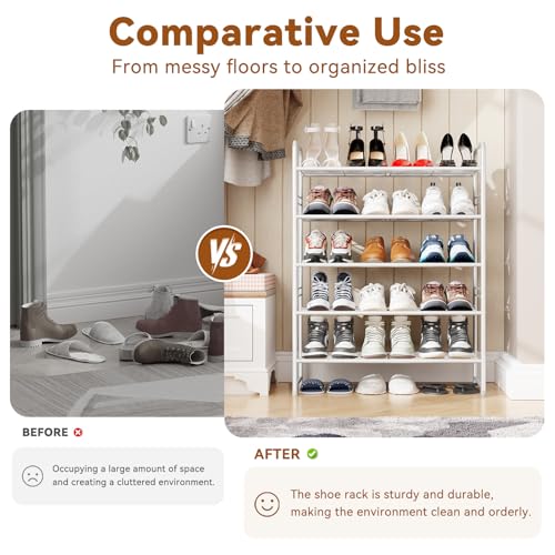 Simple Shoe Rack, 5 Tier Heavy Duty Metal Shoe Shelf 27 Inch Wide, White - color: White, size: 5 Tier