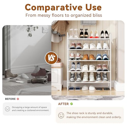 Simple Shoe Rack, 5 Tier Heavy Duty Metal Shoe Shelf 27 Inch Wide, White - color: White, size: 5 Tier
