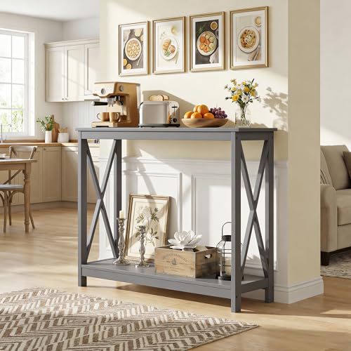 JupiterForce 39.4'' Entryway Table Console Table, 2-Tier Narrow Sofa Side Table with Storage Shelves for Entryway, Living Room, Hallway, Office, Foyer, Space Saving (Grey) - color: Grey