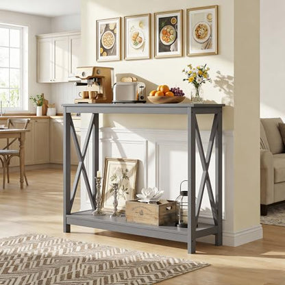 JupiterForce 39.4'' Entryway Table Console Table, 2-Tier Narrow Sofa Side Table with Storage Shelves for Entryway, Living Room, Hallway, Office, Foyer, Space Saving (Grey) - color: Grey