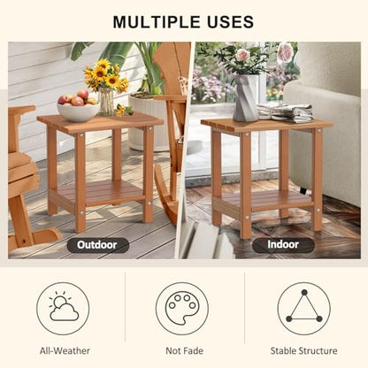 Adirondack Outdoor Side Table, 16.6" Small Patio End Table, 2-Tier HDPE Plastic Table for Poolside Porch Garden, Weather Resistant & Easy Assembly (Teak, Rectangle) - color: Teak, style: Rectangle