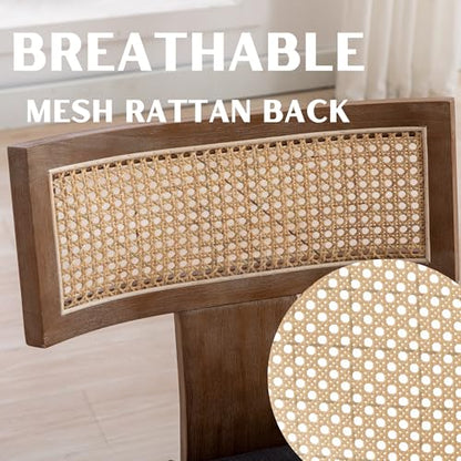 RIVOVA Rattan Dining Chairs Set of 4, Mid Century Modern Dining Chair Upholstered Linen Fabric Kitchen Side Chair, Modern Kitchen Armless Solid Wood Dining Chairs, Beige - color: Beige Rattan