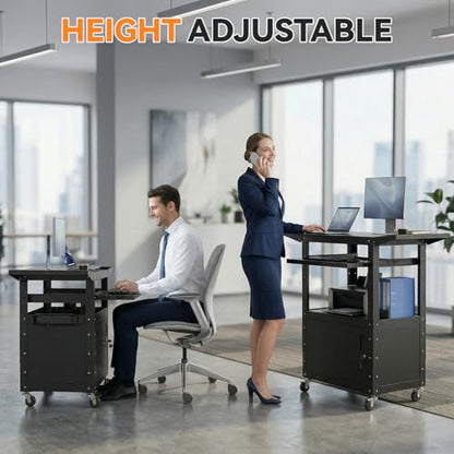 Mobile AV Cart with Drop Leaves & Adjustable Height, Rolling Computer Cart with Pullout Keyboard Tray – Locking Cabinet, 3 Outlets&2 USB Ports, Lock Brake Casters, Utility Cart for Office/Classroom - size: Style 3 18"D x 24"W x 43.3"H