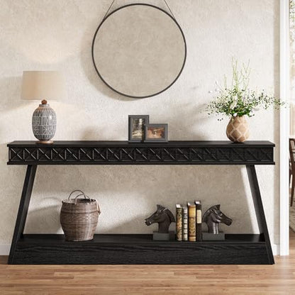 Tribesigns 70.9 Inch Long Console Table for Entryway, 2-Tier Farmhouse Entryway Table with Storage, Narrow Sofa Table Behind The Couch, Wood Accent Table for Hallway, Living Room, Foyer, Black - color: Black