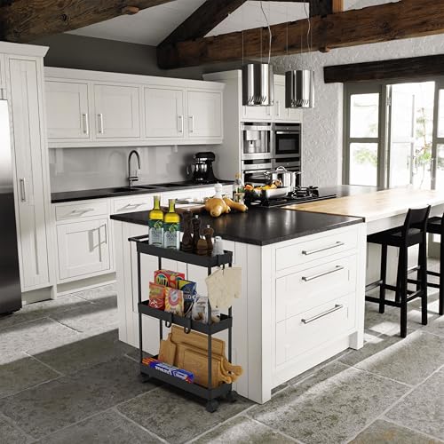 Simple Houseware 3-Tier Slim Rolling Cart w/Handle 5.5" Wx27.5 H, Black | Storage Cart for Narrow Space (5.5-Inch Wide) Kitchen, Bathroom, Laundry Room - color: Black