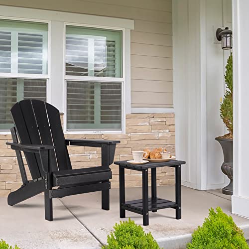 Apolimi Adirondack Outdoor Side Table, 2-Tier Sturdy Patio End Table Weather Resistant, 16.5" Solid Side Table for Patio, Pool, Porch - color: Black