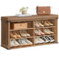 VASAGLE LIRY Collection - Shoe Storage Bench with Removable Cushion, Shoe Rack with Padded Seat, Entryway Bench with 6 Open Compartmens, Adjustable Shelves, Honey Brown ULSB105K01 - color: Honey Brown, size: 12.2"D x 40.2"W x 20"H