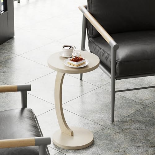 COZAYH C Shaped Round End Table for Couch Small Place, Space Saver Side Table for Sofa, Living Room, Bedside Area, Coffee and Eating Snack Tray, White - color: White