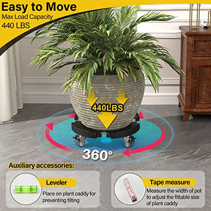 Goovilla Plant Stand with Wheels 440LBS Load,2Pack, Adjustable 15-22",Black | Heavy Duty Plant Caddy with Lockable Caster Wheels, Rolling Stand/Dolly/Roller for Indoor Outdoor Large Planter, Flower Pot - color: Black