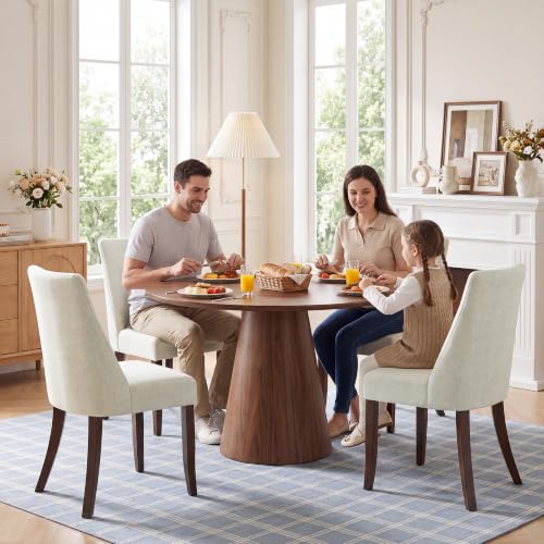 COLAMY Upholstered Dining Chairs Set of 2, Mid Century Modern Kitchen Chairs with Back, Farmhouse Fabric Side Dining Room Chairs with Wood Legs for Dining Room Restaurant, Beige - color: Beige, size: Set of 2