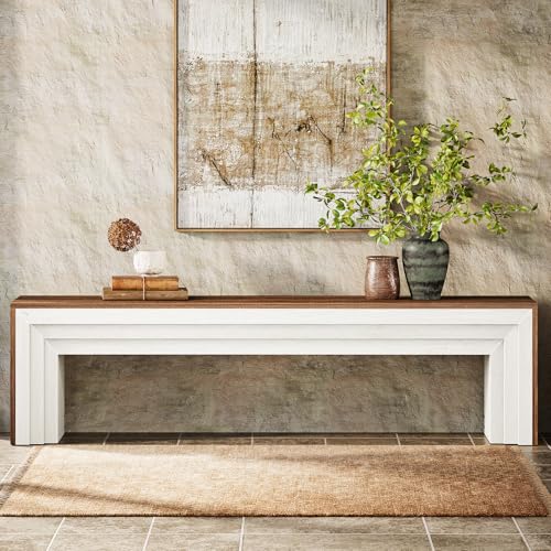 Tribesigns 71" Extra Long Entryway Bench, Farmhouse Bed Bench (Brown&White) | Modern Wooden Shoe Bench Indoor Seating with Layered Design for Hallway, Bedroom, Living Room, Sofa Back, Dining Room - color: Brown & White