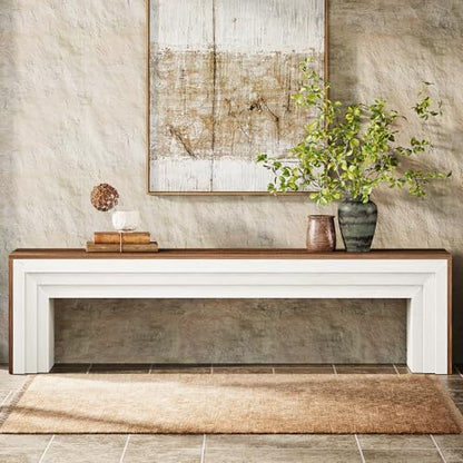 Tribesigns 71" Extra Long Entryway Bench, Farmhouse Bed Bench (Brown&White) | Modern Wooden Shoe Bench Indoor Seating with Layered Design for Hallway, Bedroom, Living Room, Sofa Back, Dining Room - color: Brown & White