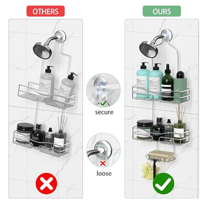 DAOYA Shower Caddy - Organizer with 6 Hooks, Soap Basket & Self-Adhesive Pad, Silver - color: Silver