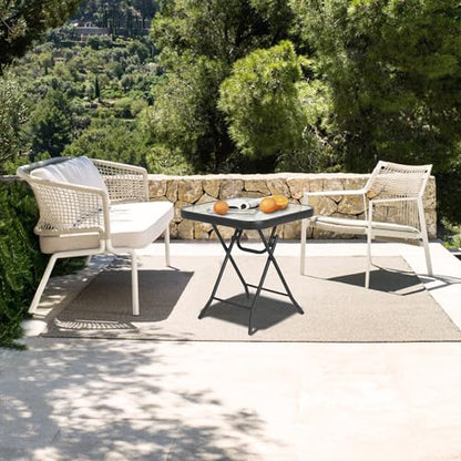 Folding Outdoor Side Table -Patio End Bistro Tables Portable Small 17.5" Square Tempered Glass Top Waterproof Dining Coffee Metal Black - color: Transparent-square