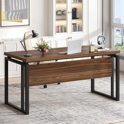 EXCEFUR Home Office Desk, Modern Computer Desk for Workstation, Wood Metal Executive PC Laptop Study Writing Table for Living Room, 53 Inch, Rustic Walnut - color: Walnut