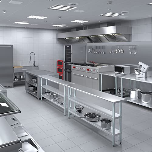 Stainless Steel Work Table with 2 Shelves | Metal Utility Table | Commercial & Residential NSF Utility (Stainless Steel Table with 2 Shelves, 72" Long x 14" Deep) - size: 72" Long x 14" Deep