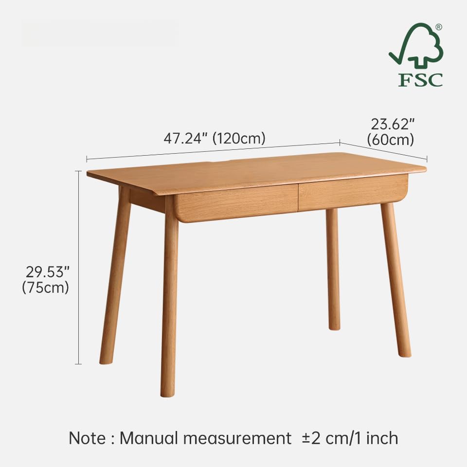 Solid Wood Desk, Mid Century Modern Home Office Desk, Computer Desk with Drawer for Writing Study Vanity 47.24" W - color: Natural-rubberwood, size: 47"W