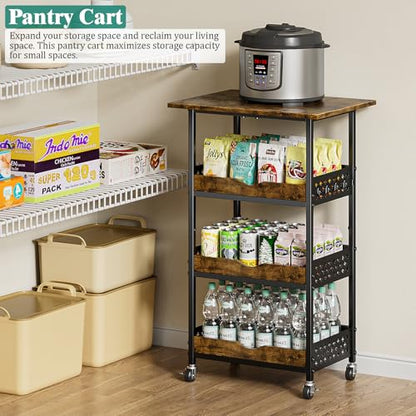 Giwil 4-Tier Rolling Kitchen Cart, Microwave Stand with Wooden Top Coffee Station Table Snack Rack Organizer, Utility Cart on Wheels for Onions Potatoes, Black - size: 4 Tier with Big Top