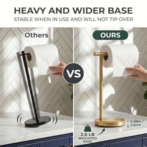 Hoimpro 13" Brushed Gold Stand Hand Towel Holder Bathroom Kitchen Countertop Towel Rack Towel Bar Ring Free Standing Counter T Bath Accessories Freestanding Vanity Sink Hardware Stainless Steel - color: Brushed Gold