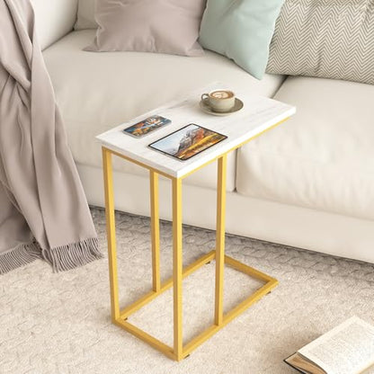 VECELO Universal C-Shaped Side Table, Multi-Functional Snack & TV Tray for Living Room, Bedroom, Gold (1 Set) - color: Gold, size: 1 Set