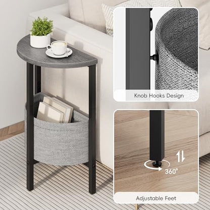 Vagusicc Small Round Side Table End Table, Tall Accent Table with Storage Basket, Set of 2 Half Round Table Half Moon Tables, Coffee Bedside Table Modern Nightstand for Living Room Bedroom Gray Walnut - color: Gray Walnut