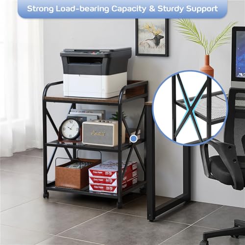KATHY&BOB Rolling Kitchen Microwave Cart, 3 Tier Microwave Table Stand with Storage, Kitchen Utility Carts on Lockable Wheels, Small Coffee Cart Shelf Rack Organizer for Living Room Office Balcony