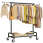 Raybee 75"W Heavy Duty Clothes Rack 450 LBS Rolling Garment Rack with Shelf | Expandable, Height Adjustable, Tool-free Assembly, 360° Lockable Wheels, Rolling Clothing Rack for Bedroom Laundry Room - color: Black, style: Rod Shelf