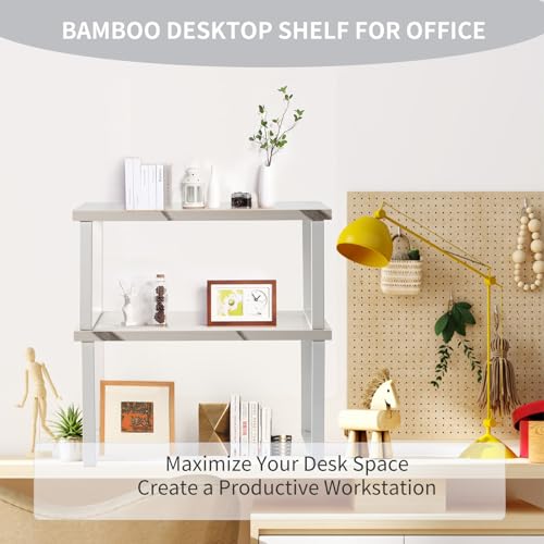 2-Pack Expandable Stackable Cabinet Shelf, Metal and Wood, White - color: White