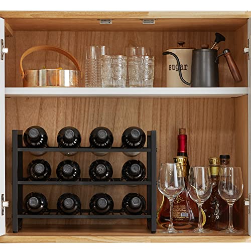 IBUYKE Metal Wine Racks Countertop,12 Bottles Wine Bottle Holder,TMJ906H | 3 Tiers Wine Rack Wine Rack Freestanding Wine Storage Cabinet for Home Kitchen Pantry Wine Cellar Bar - size: 12 Bottle