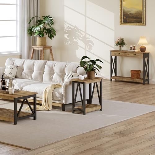ChooChoo Farmhouse End Table Set of 2,Narrow Side Table | with Shelf ,Slim Bedside Table ,Small Spaces, Rustic Nightstand, Living Room, Bedroom ,Rustic Oak & Black - color: Rustic Oak & Black, size: 2 Pack