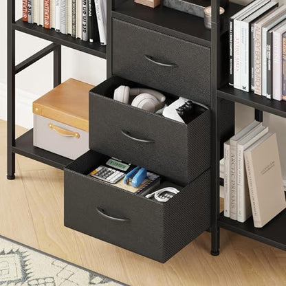 AFLUI Triple Bookshelf with 3 Fabric Drawers, 4-Tier Book Shelf and 10 Display Shelves, Industrial Large Bookcase for Home & Office, Black, 47'' Wide - color: Black, size: 4 Tier(47" W)