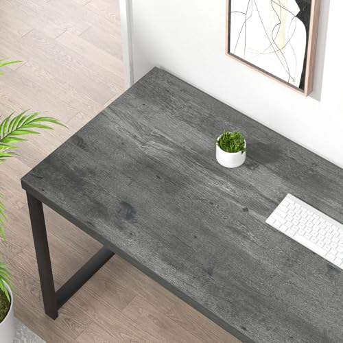 EXCEFUR Industrial Computer Desk, Home Office Desk with Storage Shelves, Wood Study Writing Table for Bedroom, Living Room, Grey, 53 Inch - color: Grey