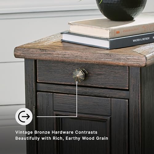 Signature Design by Ashley Tyler Creek Rustic Chair Side End Table with Pull-Out Tray & USB Ports, Brown - color: Blackish Brown