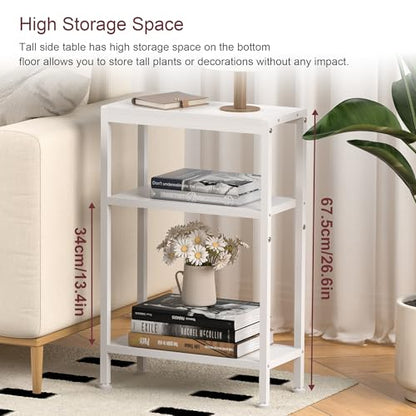 Narrow Side Table for Small Space, 3 Tier Slim End Table, Thin Nightstand, Skinny Snack Couch Table, Sofa Bedside Table, Tall Plant Stand in Living Room, Bedroom, Study, Kitchen and Balcony (White) - color: White, size: 3-Tier (7.9''D*17''W*26.6''H)