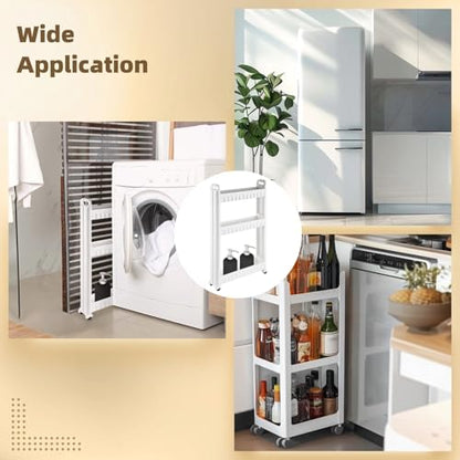 3 Tiers Slim Rolling Storage Cart, 3.5 Inches Slim Slide Out Bathroom Organizer Cart, Tiered Storage Rack with Wheels, Narrow Mobile Utility Cart for Laundry Room, Kitchen, Office, Sturdy Room - size: 3 Tiers