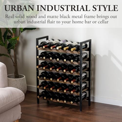 MyGift Wine Rack Freestanding Floor Stand, 6 Tier Wine Bottle Shelf - Holds up to 36 Bottles (Solid Wood)", since unit is 6 rack. - color: Solid Wood