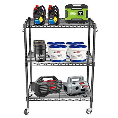 3-Tier Storage Shelves, Heavy Duty Metal Shelves Wire Rack Shelving Unit, Adjustable Shelf with Wheels for Home Office Garage Kitchen Bathroom, 24" D x 14" W x 32" H - size: 3tier 24"D x 14"W x 32"H