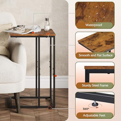 WLIVE C Shaped End Table, Small Side Table for Couch, Sofa, TV Tray C Table for Living Room, Bedroom, Home Office, Small Spaces, Rustic Brown - color: Rustic Brown