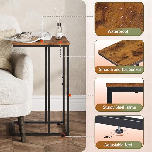 WLIVE C Shaped End Table, Small Side Table for Couch, Sofa, TV Tray C Table for Living Room, Bedroom, Home Office, Small Spaces, Rustic Brown - color: Rustic Brown