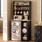 IRONCK Bakers Rack with Mini Fridge Space & Power Outlets, 69.3" Coffee Bar Station with LED Lights, 7-Tier Kitchen Microwave Stand with Hooks & Wooden Backboard, Space-Saving Utility Organizer, Black