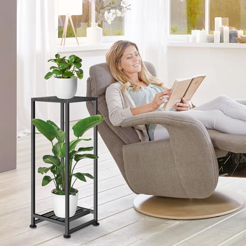 Plant Stand Indoor Outdoor, Wrought Iron Plant Stands 2 Tier Heavy Duty | Metal Pedestal Stand Decorative Flower Stand for Patio Garden Deck Living Room - size: 31''