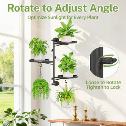 iDavosic.ly Rotating Window Plant Shelves Set of 2, 3-Tier Metal Wall Stand with Hooks, Flower Display Holder Rack for Living Room, Space Saving, Modern Black (Pots/Chains/Plants Not Included) - color: Deep Black, size: 2 Pack