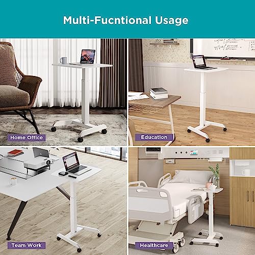 Kantek Mobile Sit Stand Laptop Cart, Adjustable Height (29"-49"), Rolling Laptop Computer Workstation 23.6" x 20.5", Foot Pedal Control, Steel Frame, White - color: White, style: Compact